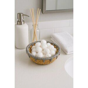 Small Hand-Made Coiled Natural Fiber Basket With Gray Top Coil